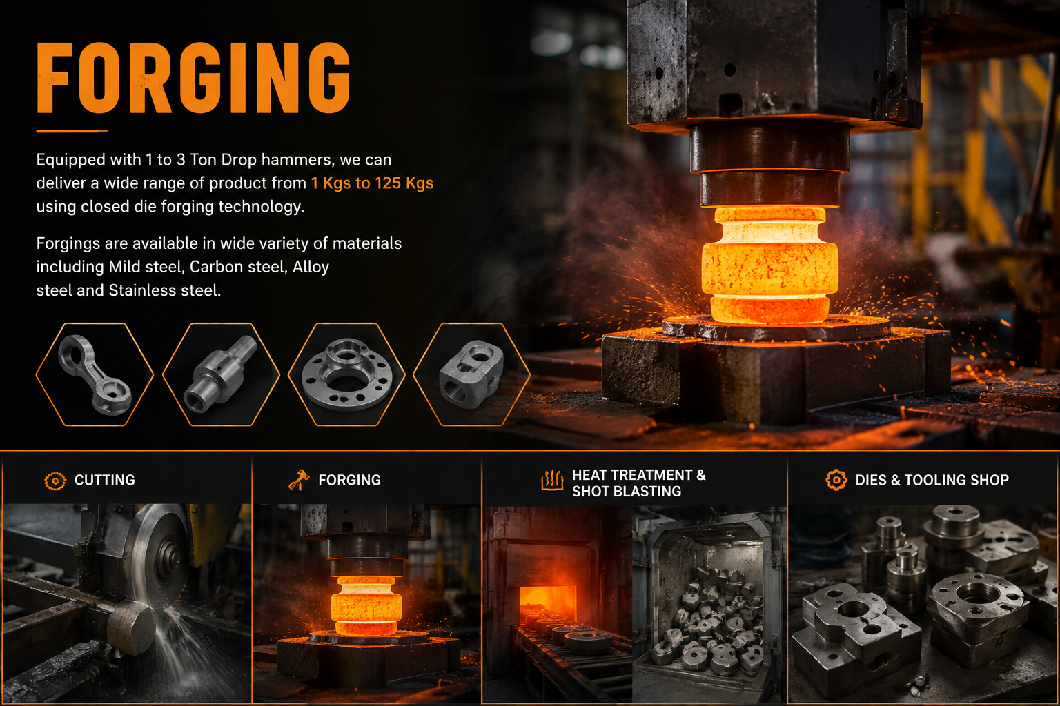 Illustration of industrial forging equipment